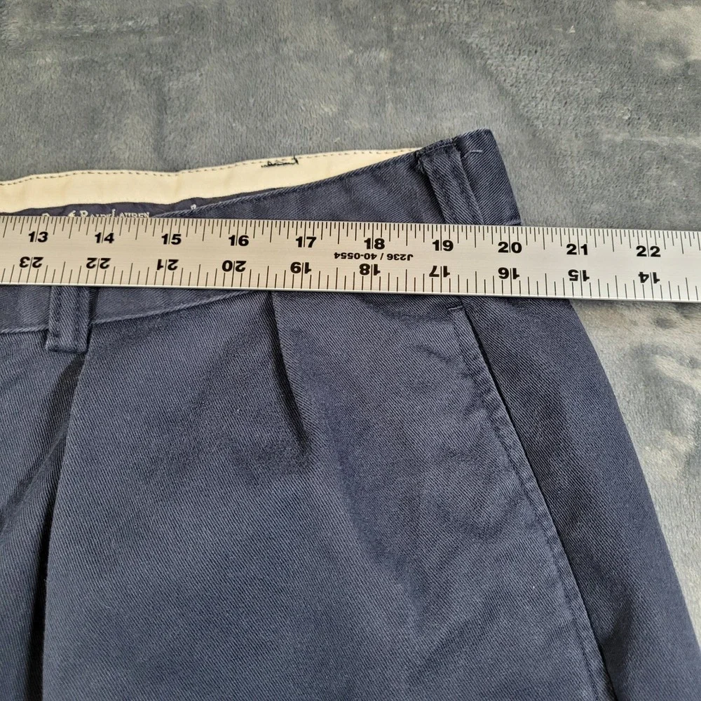 Polo Ralph Lauren Andrew Pant Mens 42x34 Navy Blue Pleated Cotton Chino Trousers